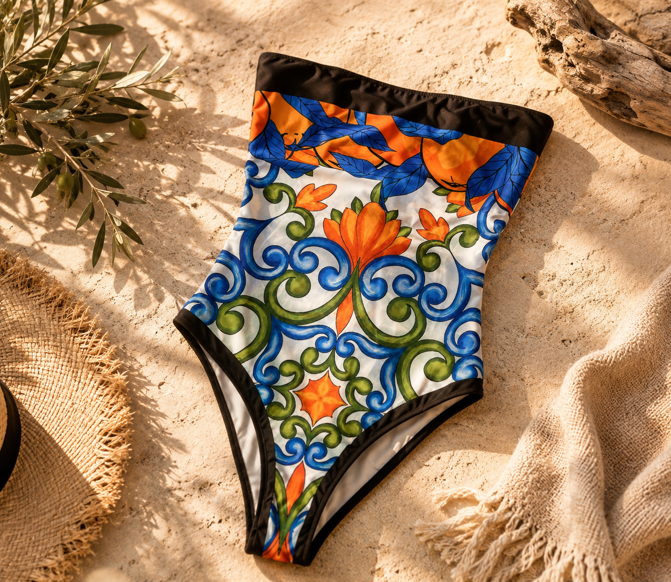 BADEANZUG SWIMSUIT BLAU ORANGE S/M