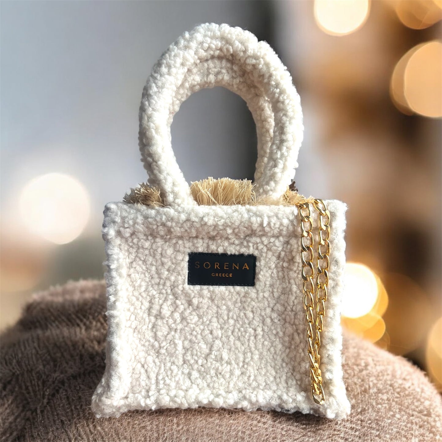 Beige Teddy Mini Tote Bag Sorena Greece
