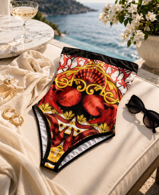 BADEANZUG SWIMSUIT ROT GELB M/L