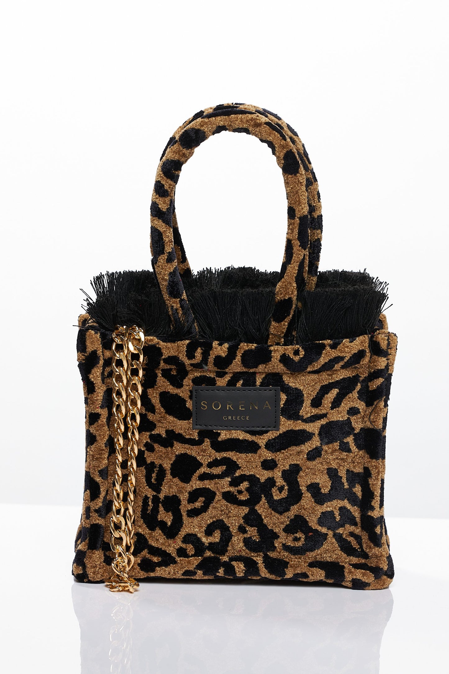 LEOPARD VELVET BROWN MINI TOTE BAG SORENA GREECE
